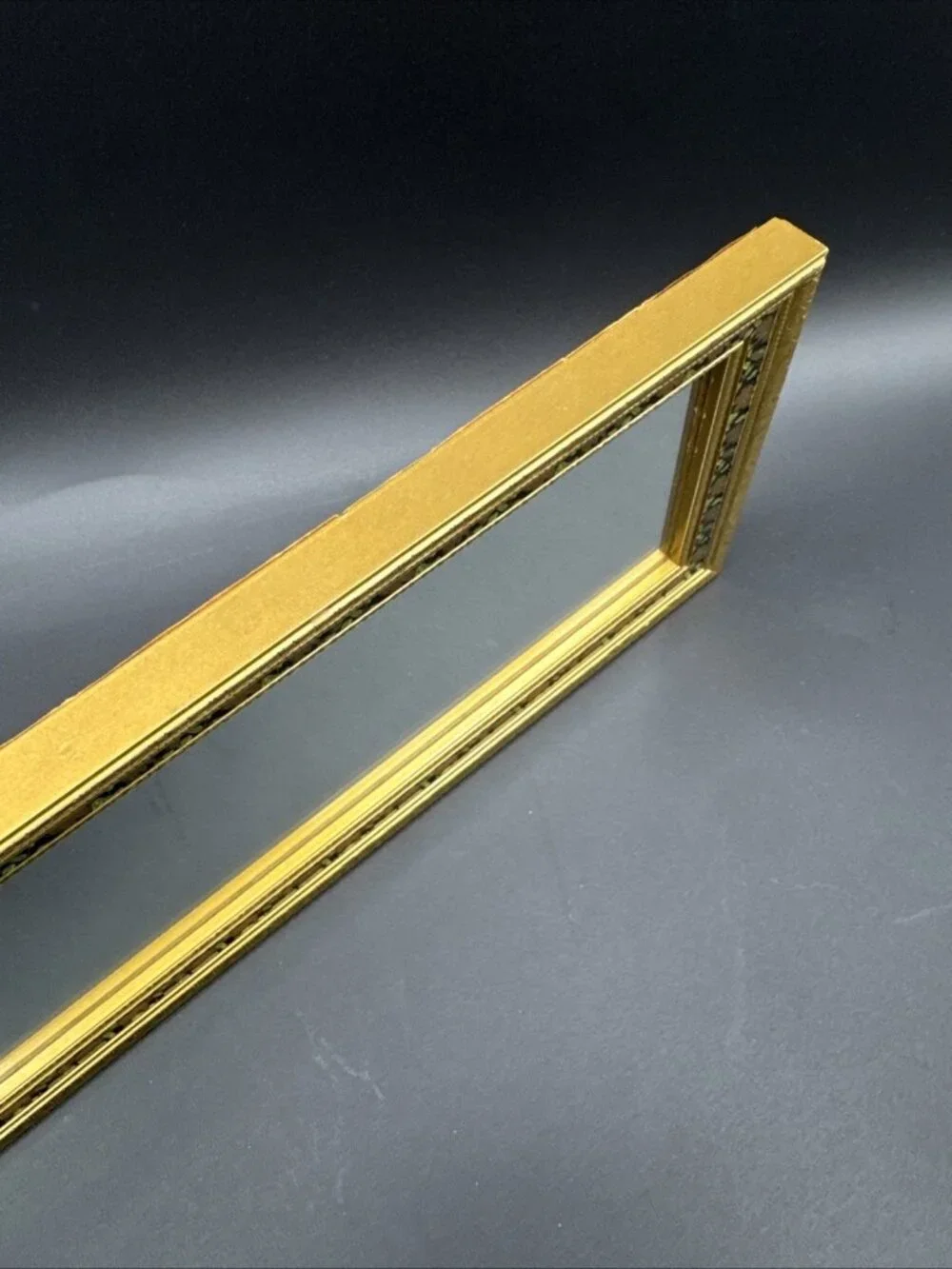 Vintage Floral Ornate Gold Narrow Rectangle Wall Gallery Mirror 15.25x5.25”